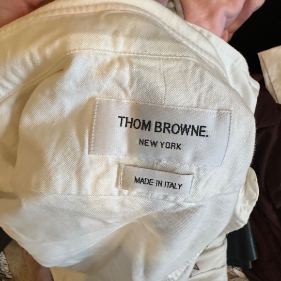 Thom Browne White Oxford Button-Down Shirt with Red Navy Stripe Sleeve Size 1 - Picture 4 of 5